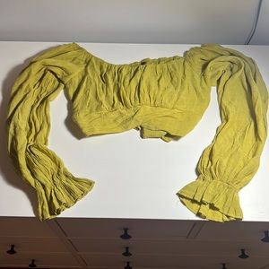 Green Long Sleeve Cropped Blouse